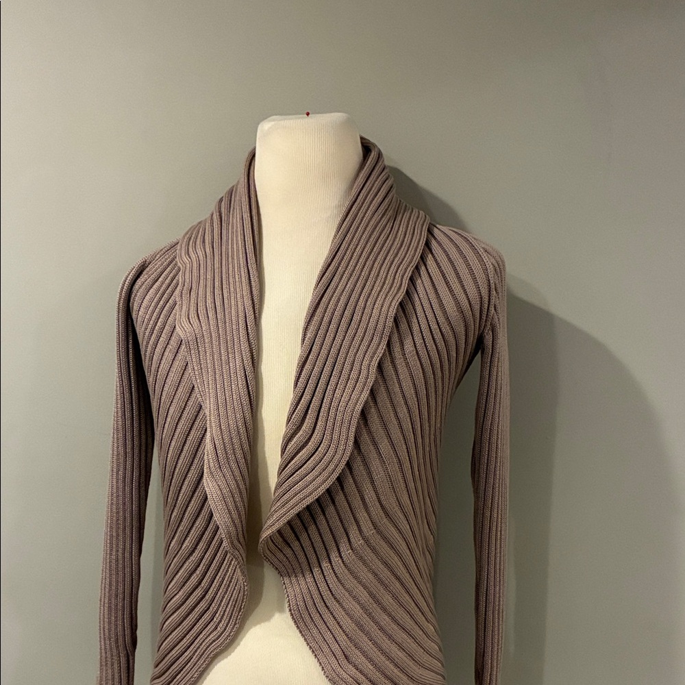 Elegant Taupe Ribbed Pima Cotton Cardigan NWOT
